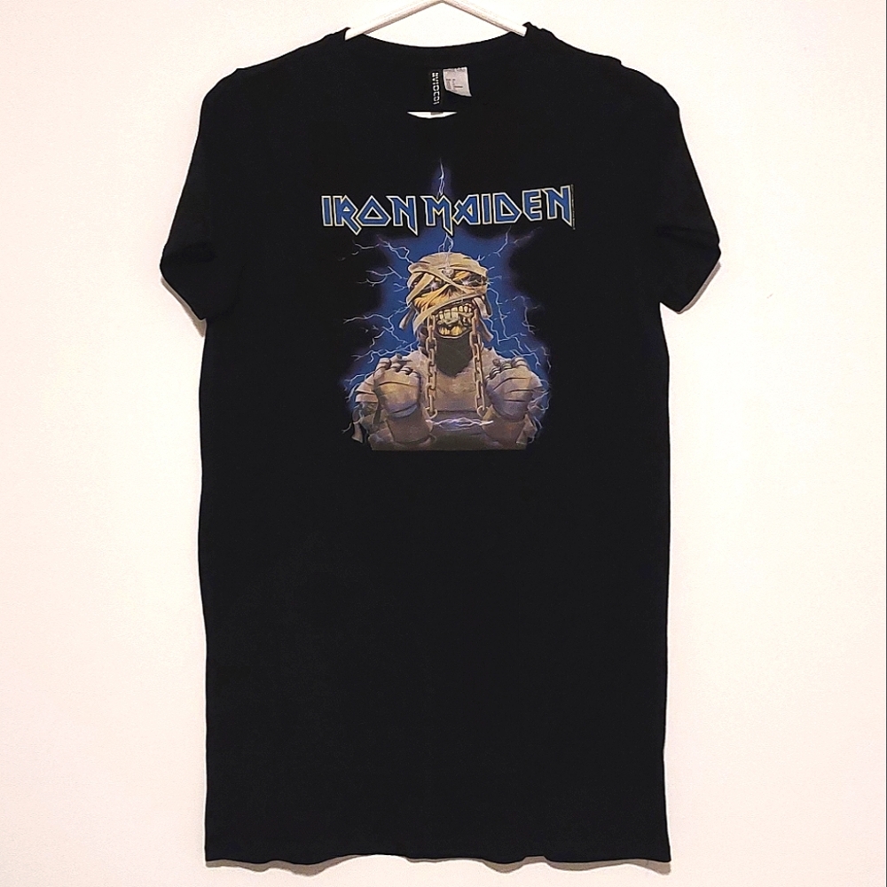 Iron Maiden H&M Women's Black Short Sleeved Graphic T-shirt Mini Dress E… - Picture 2 of 7